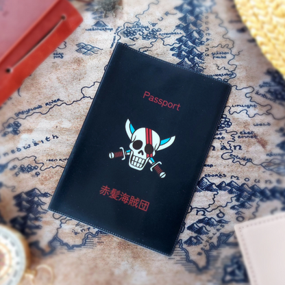 One Piece Red Hair Pirates Black Passport Cover by anime pass front view