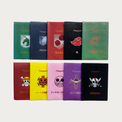 Collection of anime passport covers from Anime Pass