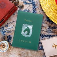 Green passport with a horse emblem on a map background