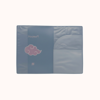 Blue pouch with a pink cloud design on a white background